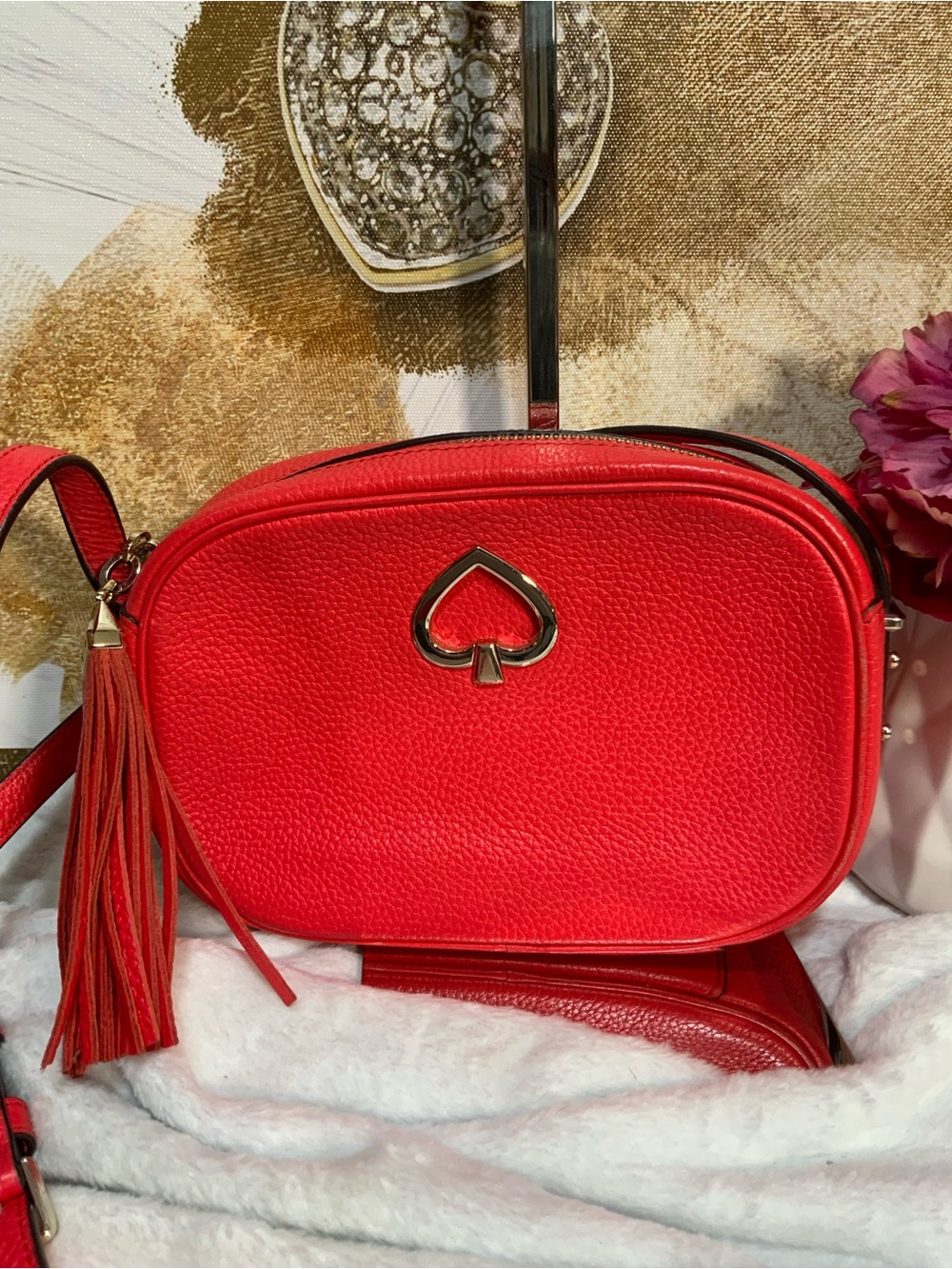 kate spade Red Pebbled Leather Tassel Crossbody Bag